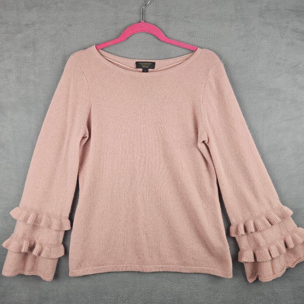Charter Club Cashmere Women's Ruffled Sleeve Pullover Sweater Quiet Luxury Sz S